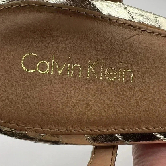 Calvin Klein Womens 10 Nadina Snakeskin Print Gold Stiletto Heels Dress Sandals - Picture 10 of 12